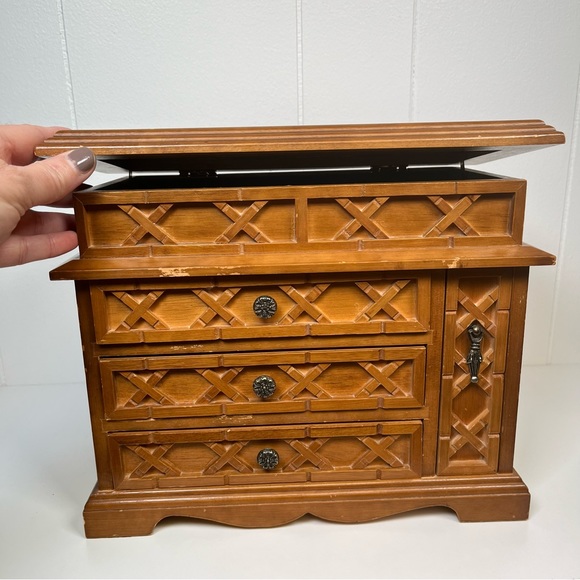 Vintage Storage & Organization Vintage Large Wood Jewelry Box Felt